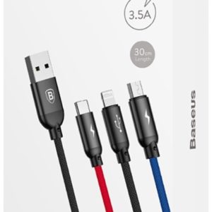 Кабель Baseus Three Primary Colors 3 in 1 USB - Type-C - Lighting - Micro 3.5A 0.3 м (CAMLT-ASY01)