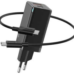 Сетевое зарядное устройство Baseus GaN2 Quick Charger C U 45W EU (CCGAN-Q01) с кабелем Type-C to Type-C 60W 20V/3A 1m