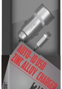 Автомобильное зарядное устройство Ldnio Zinc Alloy Car Charger 2 USB 3.6A + Lightning кабель (C302)