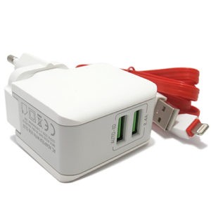 Зарядное устройство Ldnio 2 USB 2.4А + Lightning кабель (A2203)