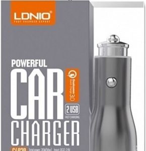 Автомобильное зарядное устройство Ldnio 2 USB 2.4А (C407Q) с кабелем TYPE-C